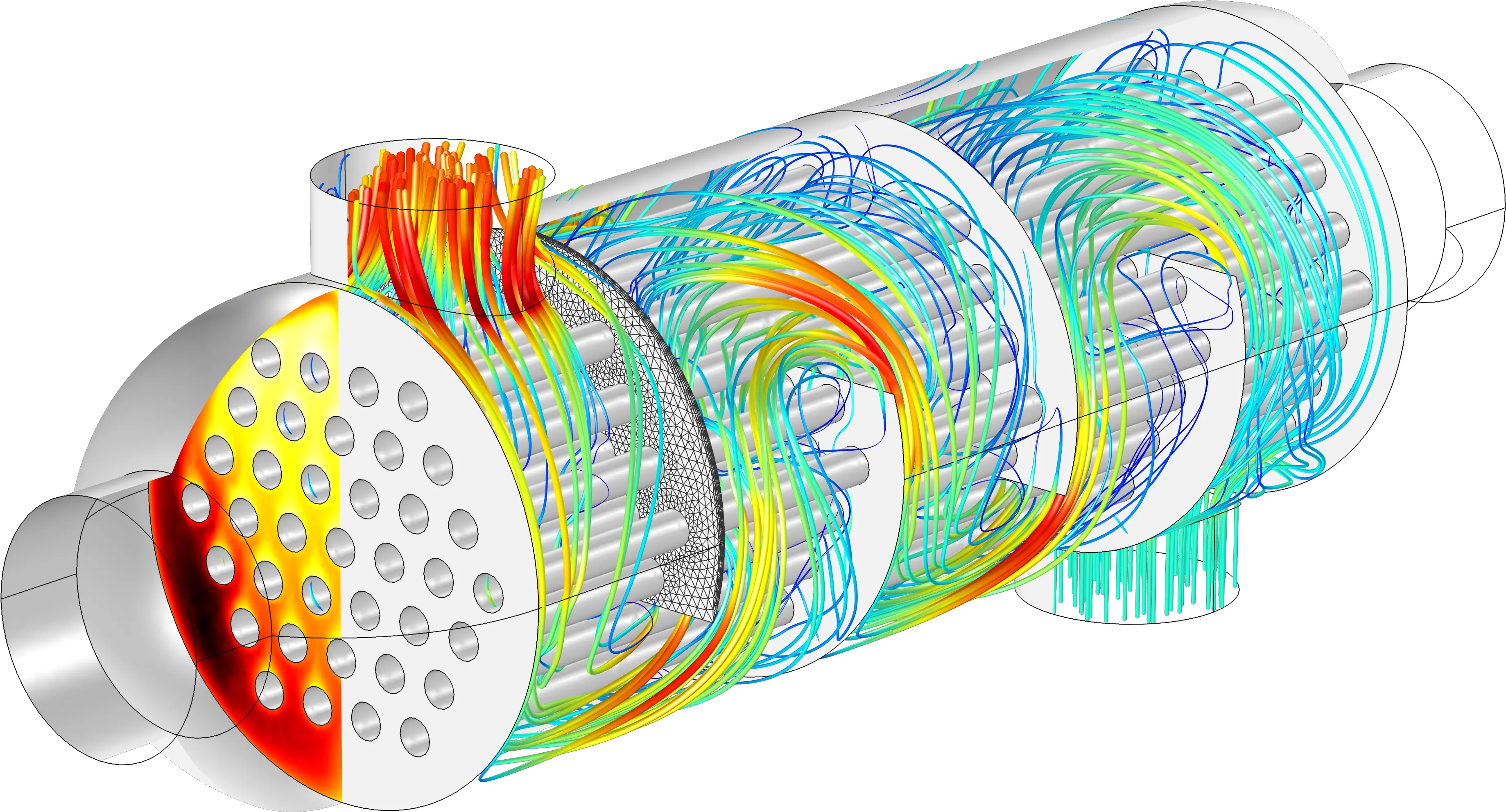  Shell And Tube Heat Exchanger Comsol Desktop Shell And Heat Transfer Ansys Fluent Png Heat Png