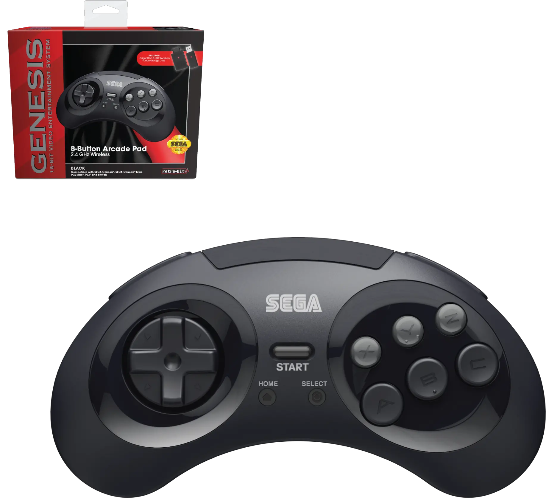  Sega Genesis 8 Button Arcade Pad Black Wireless 24 Ghz Sega Game Controller Png Sega Png