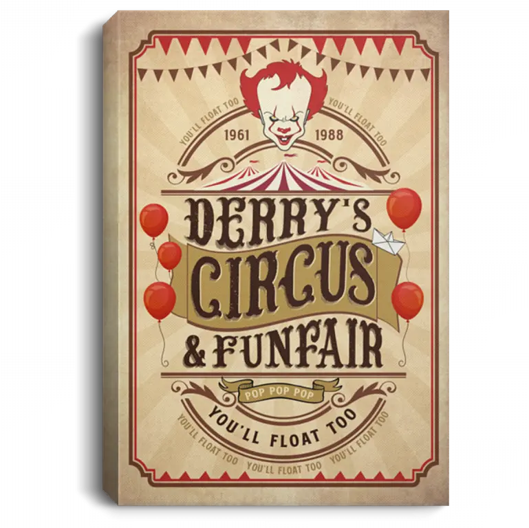  Vintage Scary Clown Derryu0027s Circus Funfair Youu0027ll Float Too Wrapped Framed Canvas Prints Unframed Poster Cubebik Tattoo Defender Png Crazy Clown Icon