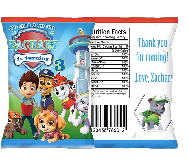  Personalized Paw Patrol Chip Bags Cartoon Png Bag Of Chips Png