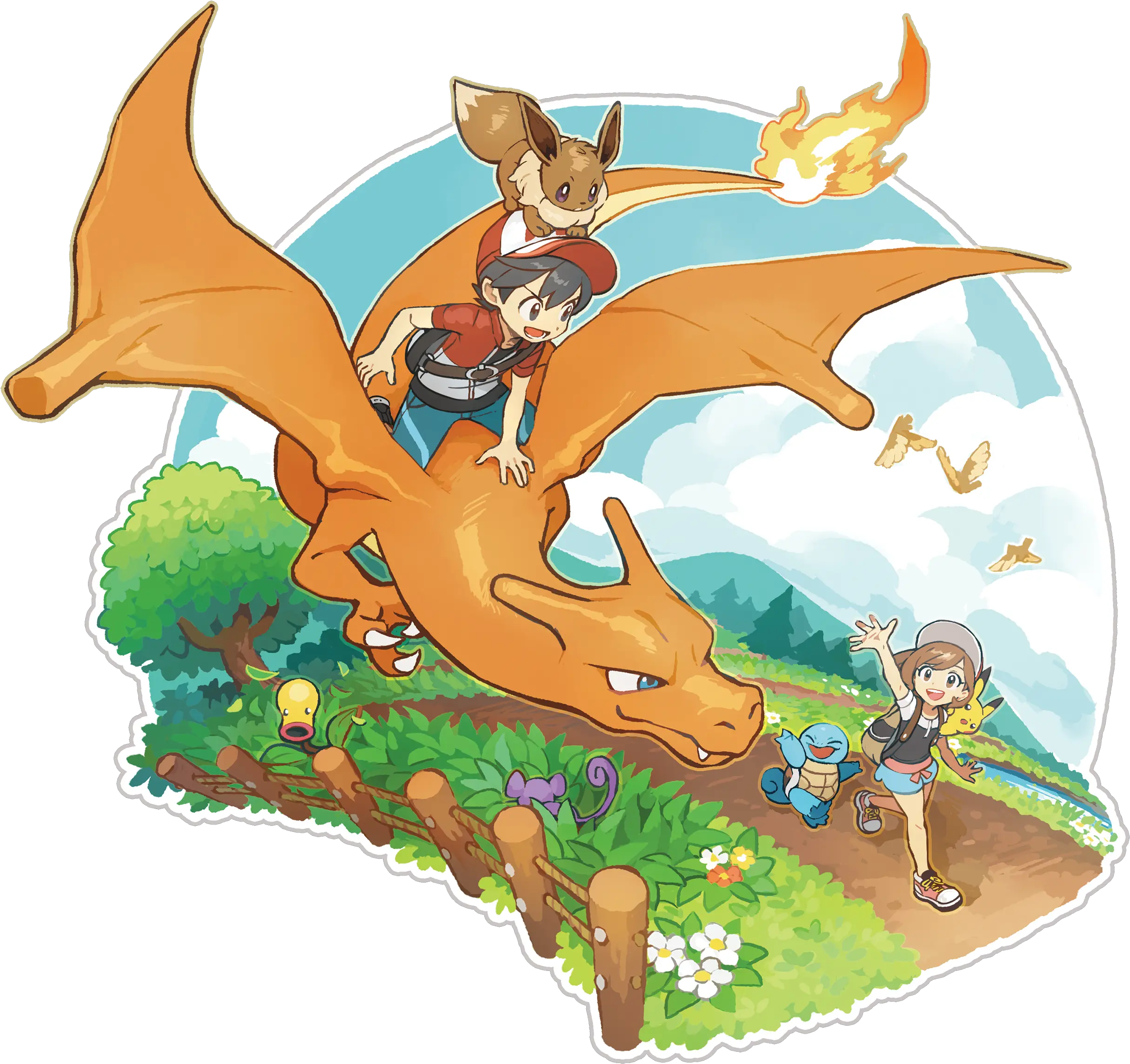  Pikachu Eevee Charizard Squirtle Pidgey And 4 More Pokemon Let Go Art Png Charizard Transparent