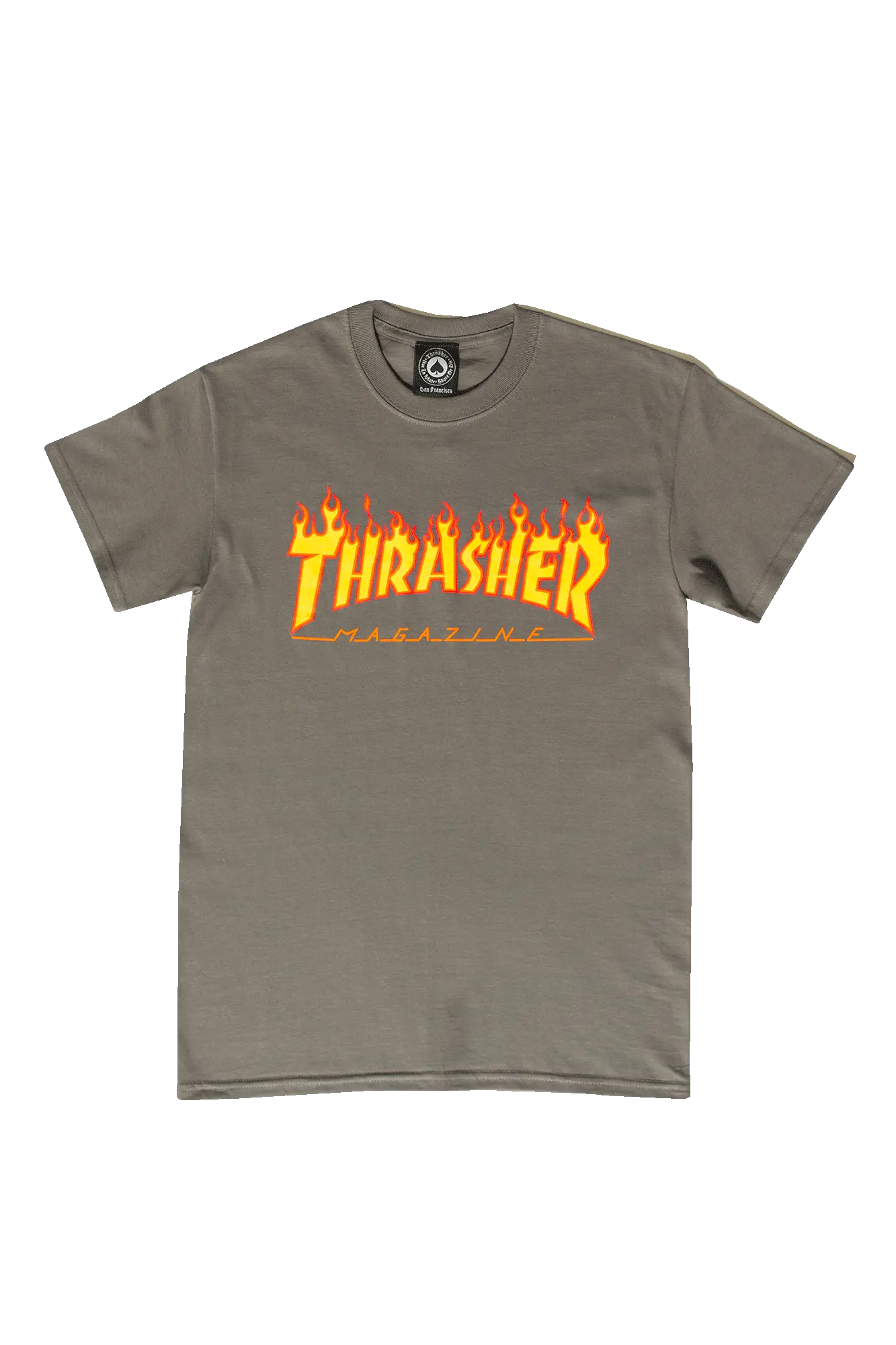  Thrasher Flame Logo T Shirt Charcoal Full Size Png Thrasher Flame Shirt Red Thrasher Png