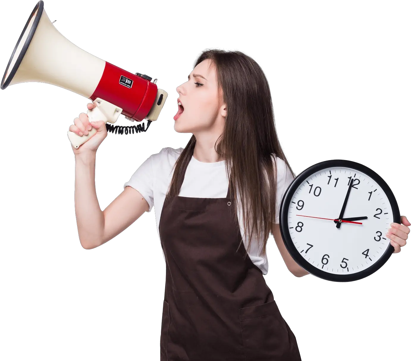  Woman Holding Round Clock Scream Megaphone Png Watch Smart For Women Talking Megaphone Icon Free Vector