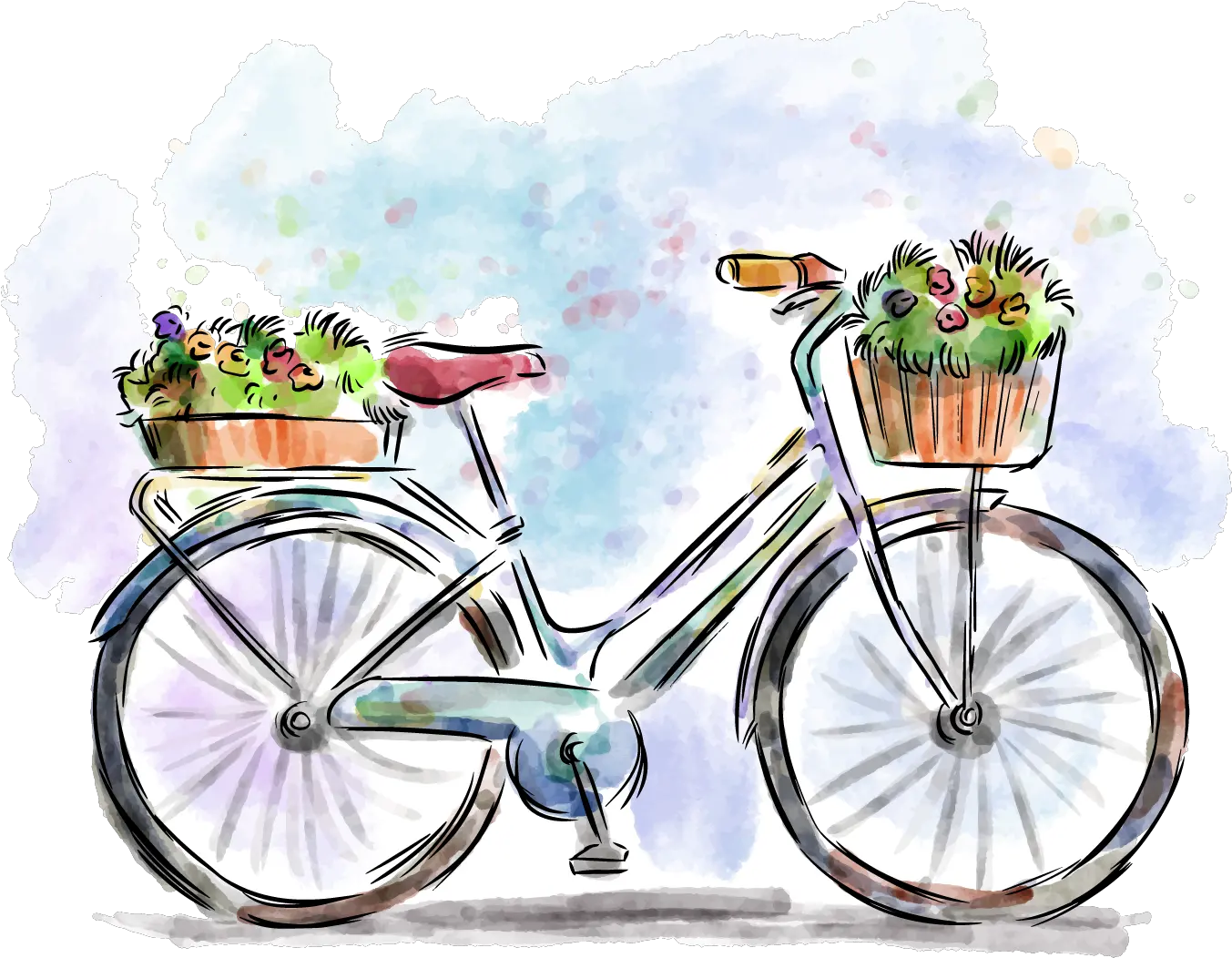  Tire Tracks Vector Png Bicycle Clipart Basket Vector Bike Watercolor Painting Tire Tracks Png