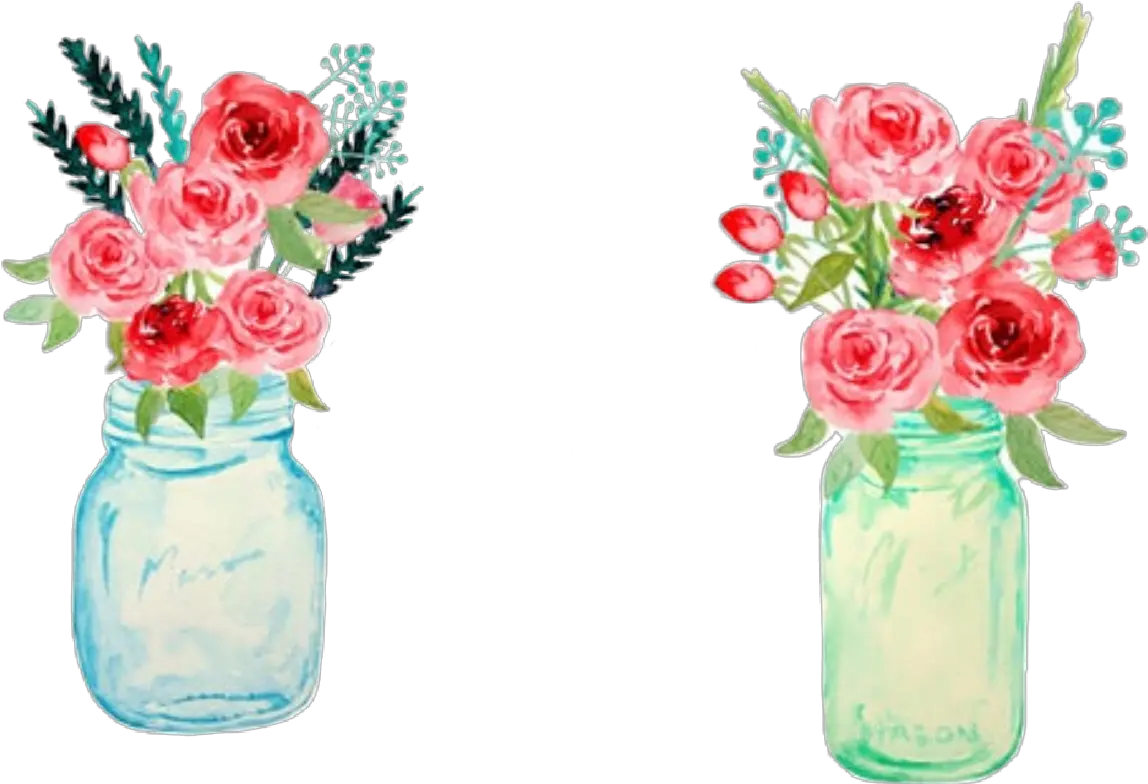  Watercolor Flowers Floral Bouquet Vase Mason Jar Masonj Flowers In Vase Clipart Watercolor Png Mason Jar Png