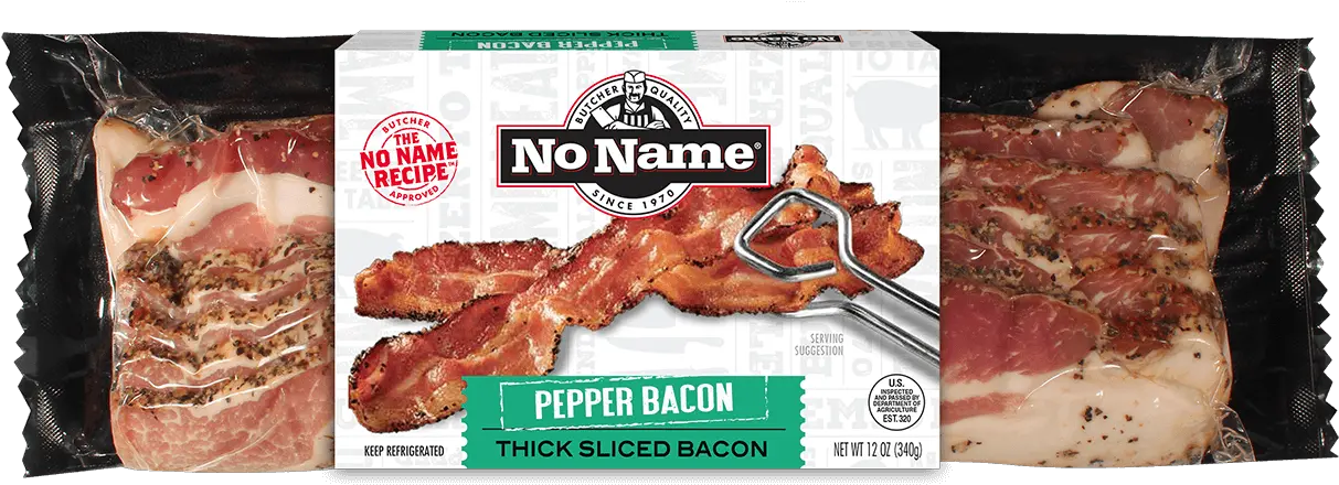  No Name Peppered Premium Thick Sliced Bacon No Name Meats Brand Name Of Pork Png Bacon Transparent