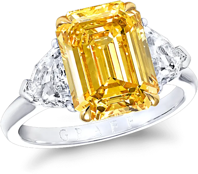  Emerald Cut Yellow Diamond Ring Shield Shape Side Stones Engagement Ring Png Shield Shape Png