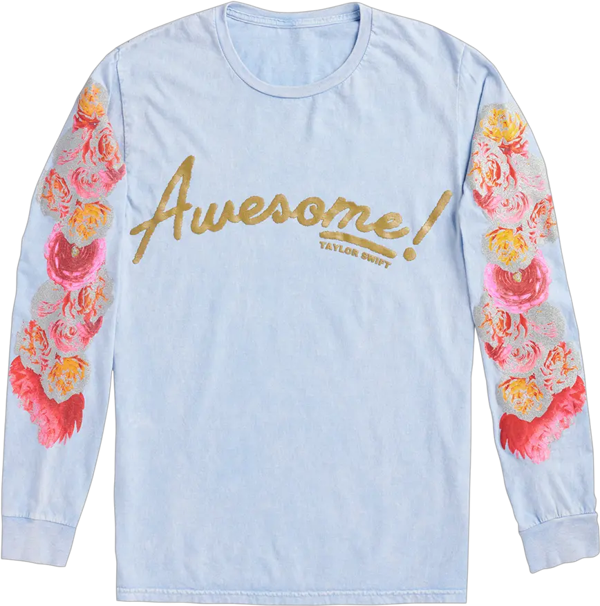  Taylor Swift Blue Long Sleeve Tee With Flower Design Me Taylor Swift Shirt Png Taylor Swift Icon