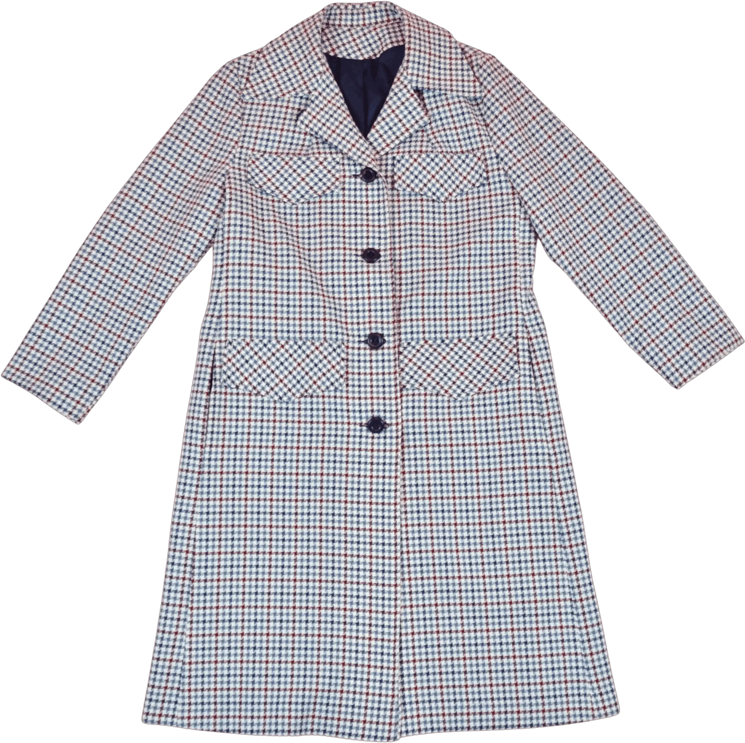  70u2019s Blue Red Houndstooth Trench Coat By Lanson Long Sleeve Png J Crew Icon Trench Coat