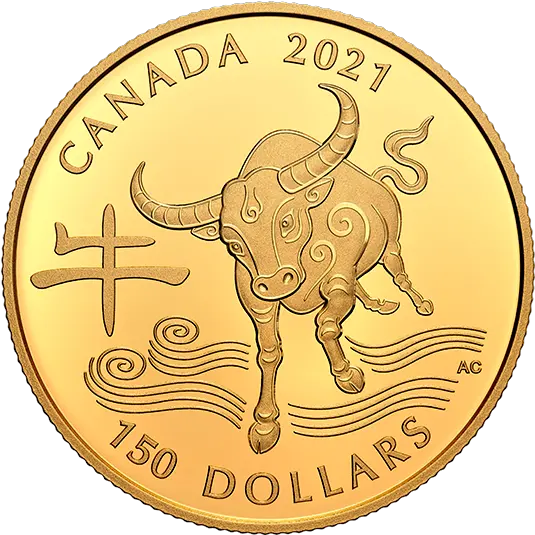  18 Karat Gold Coin Year Of The Ox Mintage 1500 2021 Year Of The Ox 2021 Png Coin Transparent Background