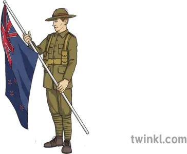  Anzac With New Zealand Flag Soldier Ks2 1 Illustration Twinkl Stem Club Png New Zealand Flag Png