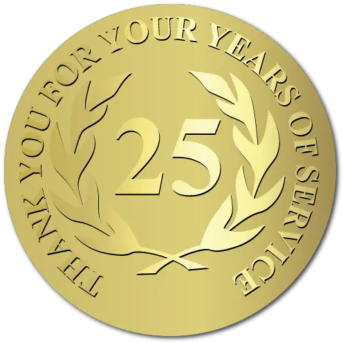  Gold Foil Stamped Embossed Award Labels 25 Year Service Award Png Award Png