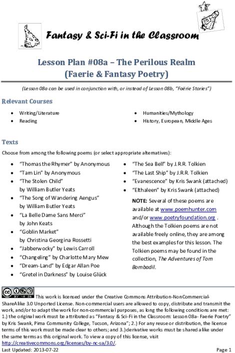  Pdf Lesson 08a Faerie Poetry Fantasy U0026 Scifi In The Fantasy Science Lesson Plan Png Sci Fi Icon Sets