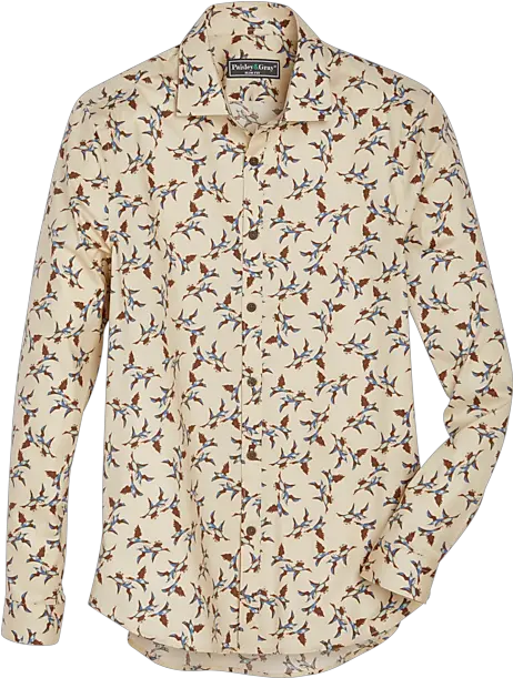  Paisley U0026 Gray Slim Fit Sport Shirt Cream Geese Print Long Sleeve Png Cream Icon Dress