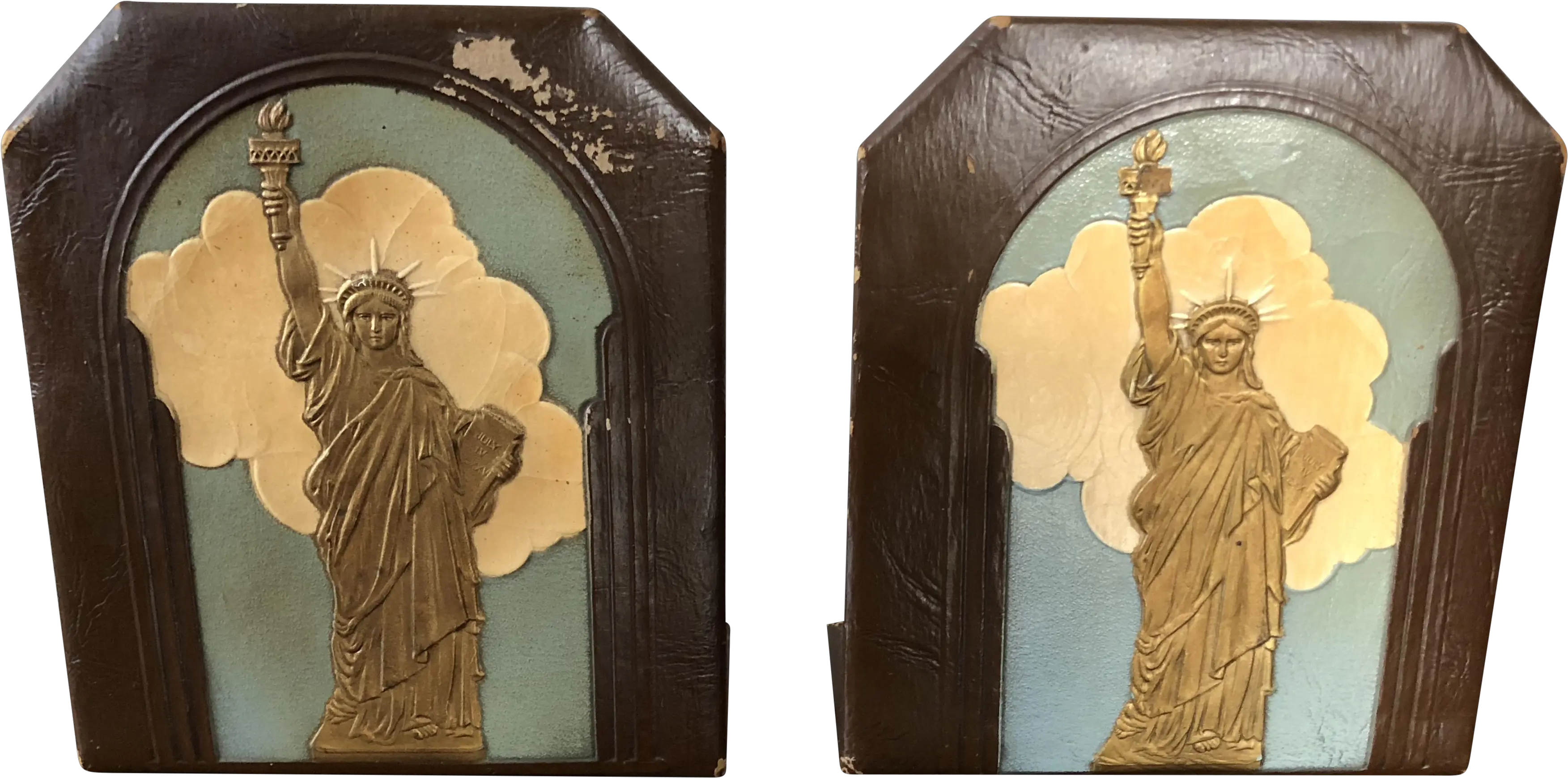  Art Deco Leather Statue Of Liberty Bookends A Pair Carving Png Statue Of Liberty Transparent