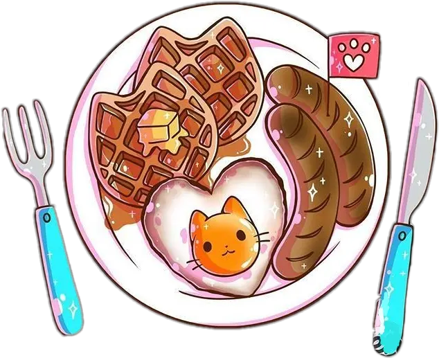  Waffles Desayuno Kawaii Cat Gatito Gato Jenni Illustrations Food Png Knife Cat Meme Transparent