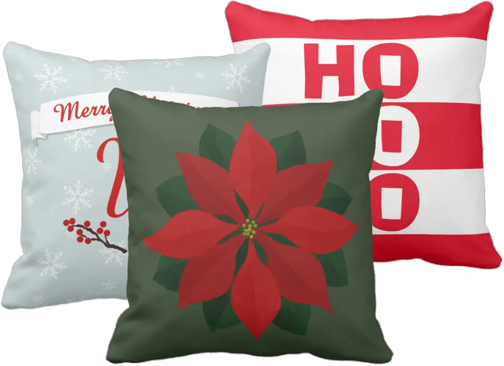  Christmas Pillows Decorative Png Poinsettia Transparent Background