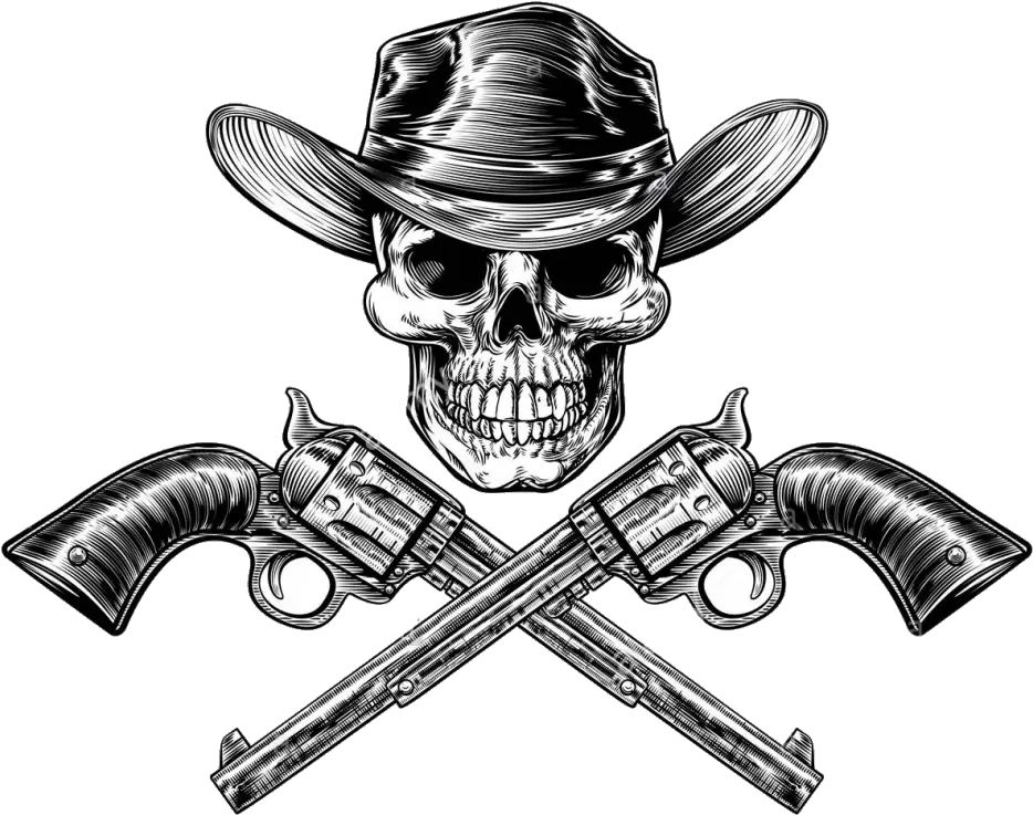  Guns Crossed Png Skull Cowboy In Hat And A Pair Of Crossed Skull With Cowboy Hat Revolver Transparent