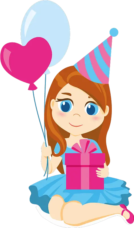  Birthday Girl With Balloons And Gift Box Clipart Free Clip Art Birthday Girl Png Box Clipart Png