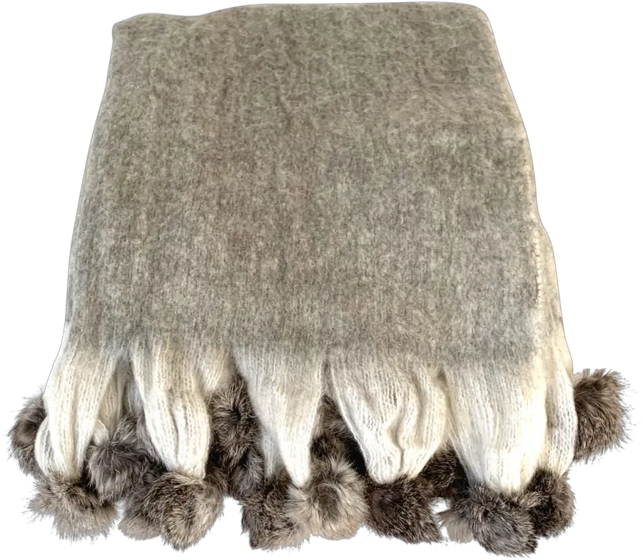  Gray Mohair Throw With Rabbit Pom Trim U2014 Kennedy Brown Miniskirt Png Pom Pom Png