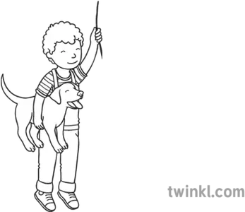  Boy Holding Dog And Balloon String People Pets Story Eyfs Self Checkout Black And White Png Balloon String Png