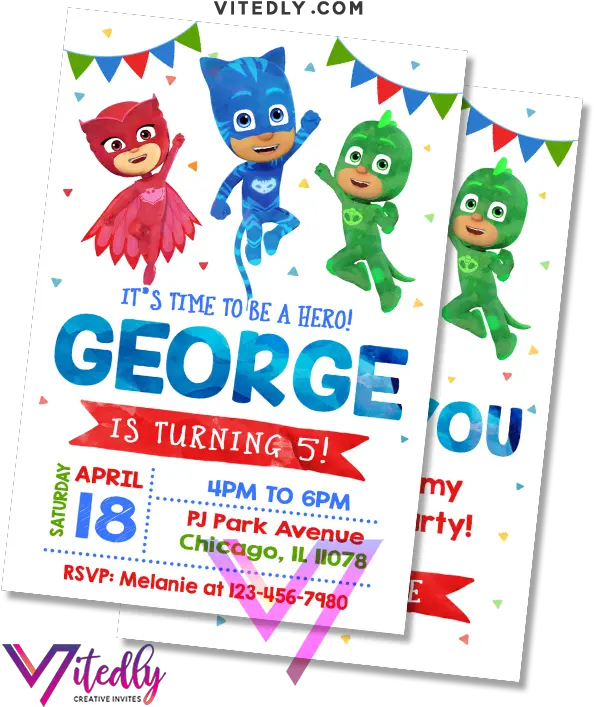  Pj Mask Birthday Invitation With Free Thank You Card Cartoon Png Pj Mask Png