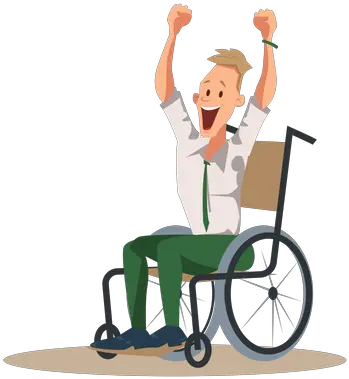  Best Premium Exited Disabled Office Worker Sitting In Happy People At Work Cartoon Png Wheelchair Icon Vector