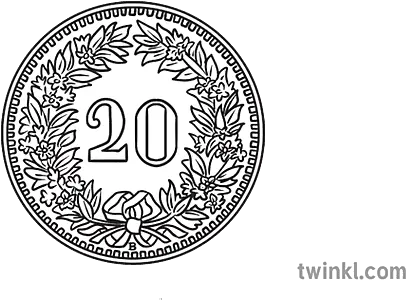  20 Swiss Francs Coin Tails Black And White Rgb Illustration Hadeda Drawing Png Tails Life Icon