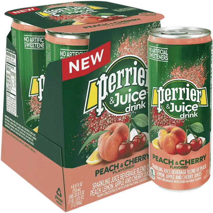  Perrier U0026 Juice Peach Cherry Mineral Water 8 Oz Cans 24 Perrier Png Juice Box Png