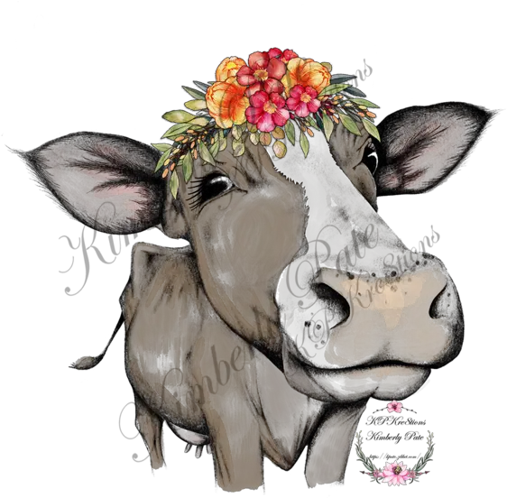  Heifer With Colorful Flowers Crown Waterslide Colored And Black And White Not My Pasture Not My Bs Svg Png Transparent Black Flower Crown