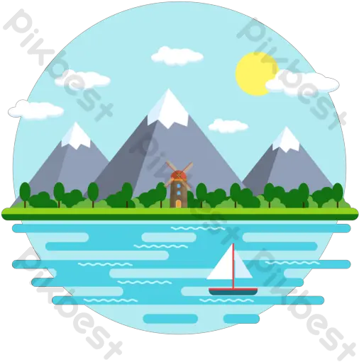  Cartoon Flat Blue Sky White Clouds Sailing Boat Transparent PNG