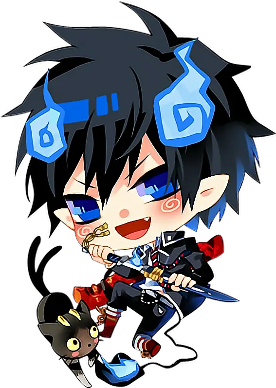  Rin Rinokumura Blueexorcist Kuro Cat Demon Anime Chibi Rin Okumura Chibi Render Png Rin Okumura Png