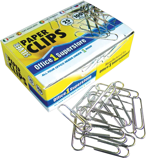  Download O1s Silver Paper Clips 25mm 100pcspaper Box Paper Clips With Box Png Paper Clip Png