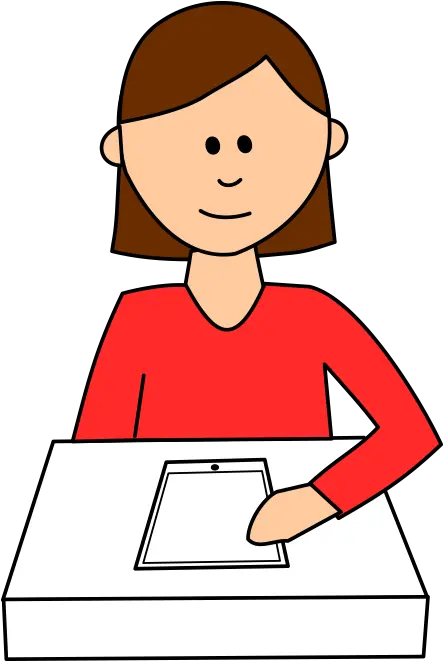  Using Tablet Cartoon Raise Your Hand Png Desk Transparent Background