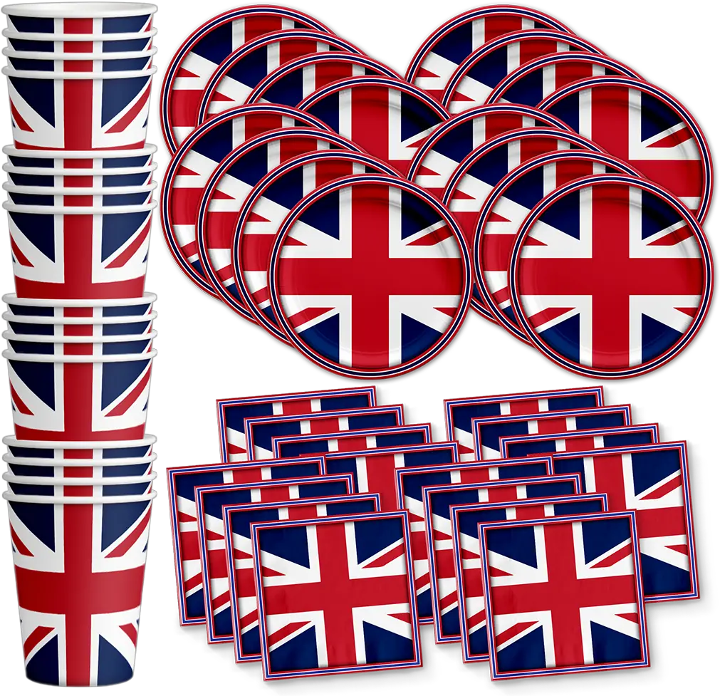  British Flag Party Supplies U2013 Birthdaygalorecom Britain Uk England British Flag Birthday Party Supplies Set Plates Napkins Cups Tableware Kit For 16 Png British Icon