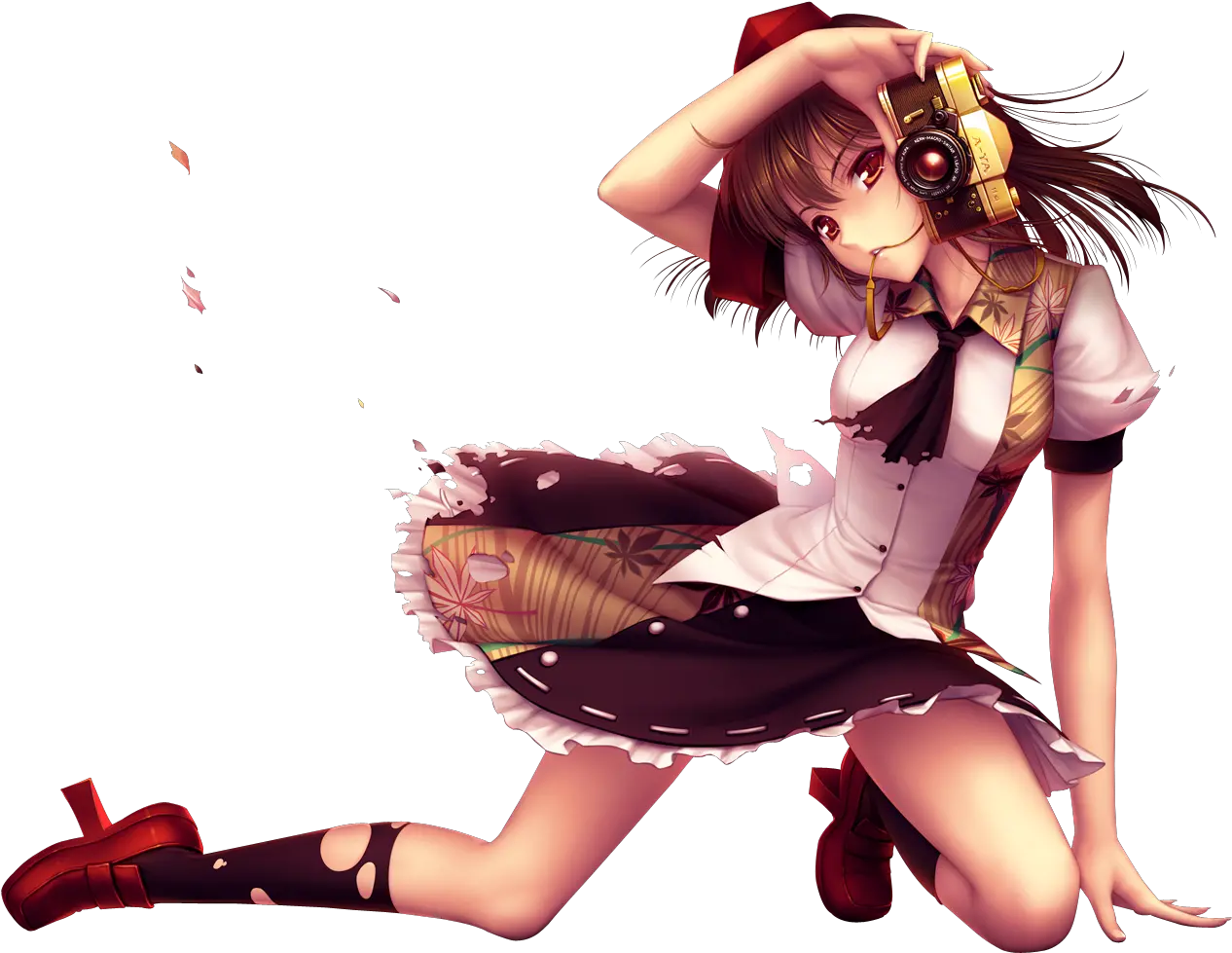  Brown Eyes Hair Camera Hat Sayori Shameimaru Aya Short Robot Anime Girl Png Sayori Transparent