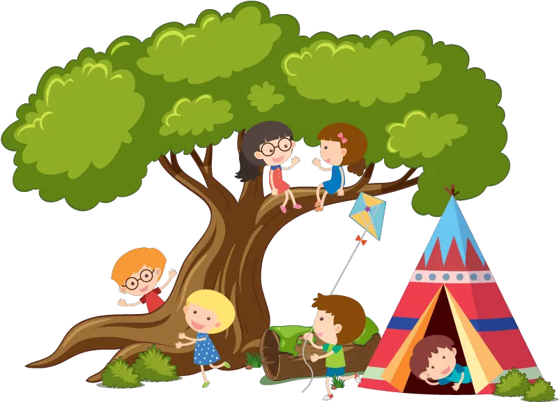  Childrens Tree Teepee Wall Sticker Niños Jugando Arbol Dibujo Png Teepee Png