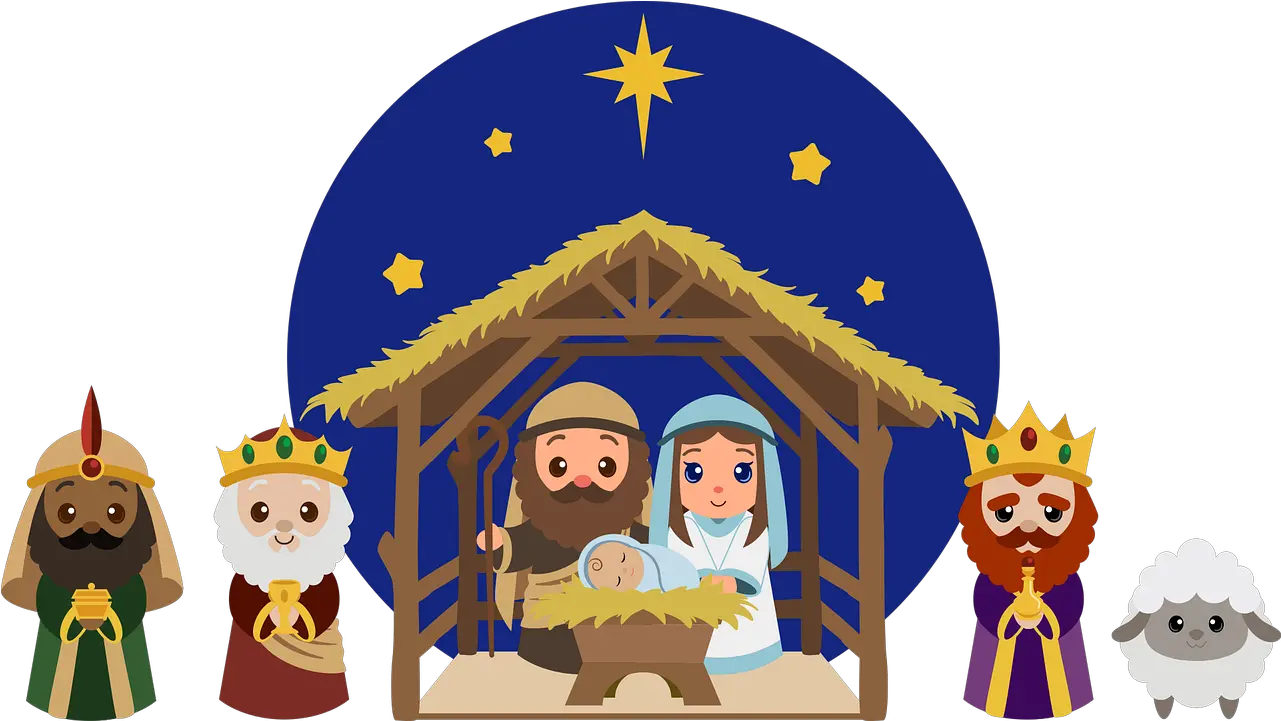  Nativity Manger Cartoon Free Vector Graphic On Pixabay Dibujos Reyes Magos Animados Png Lamb Of God Jesus Icon