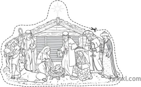  Nativity Scene Black And White 2 Illustration Twinkl Sketch Png Nativity Scene Png