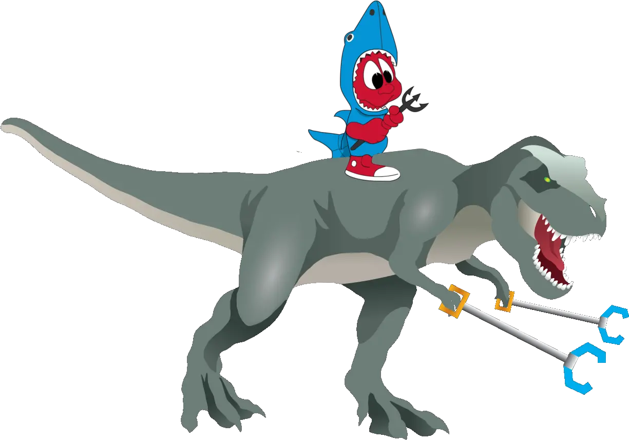  Wearing A Shark Costume While Riding T Rex With Grabbers Png Trex Png