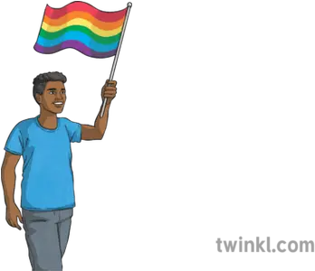  Man Waving Pride Rainbow Flag People Crowd Carnival Parade Standing Png Rainbow Flag Png