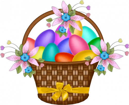  Easter Basket With Yellow Ribbon Transparent Easter Egg Baskets Png Easter Basket Png