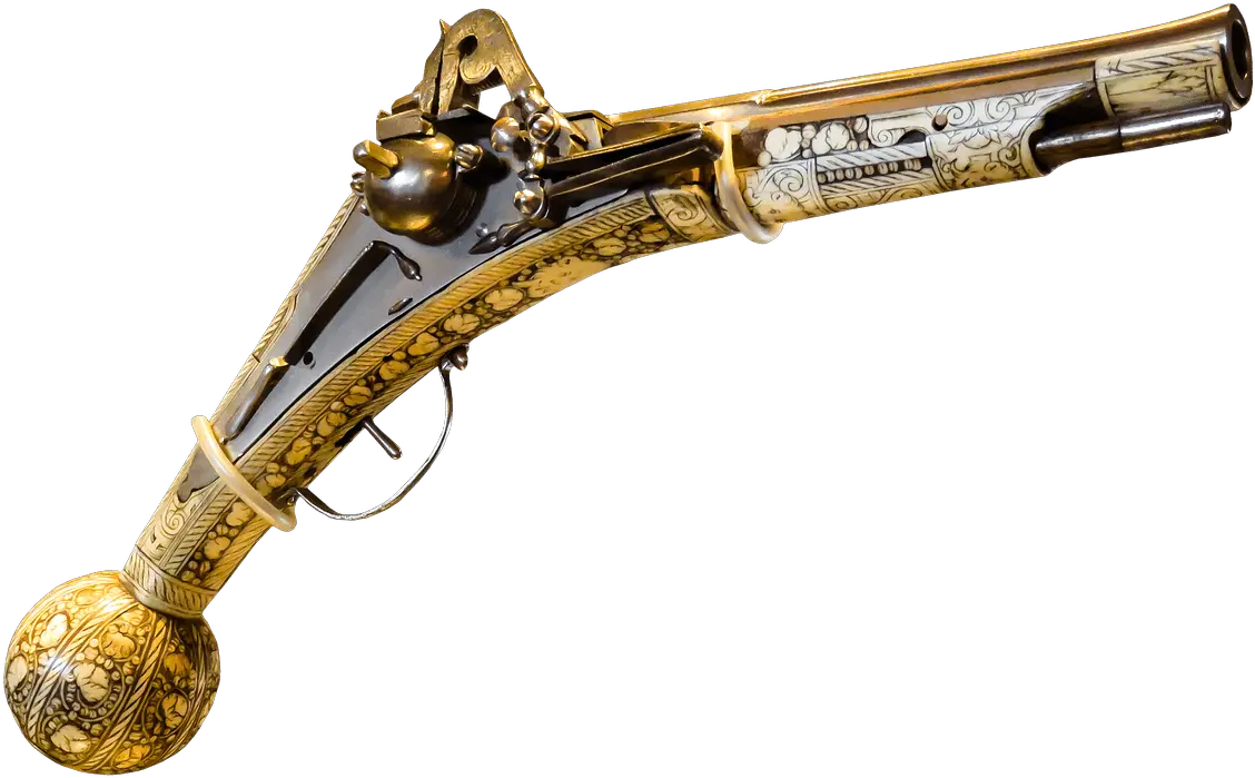  Pistol Ornate Wood And Tusk Transparent Png Stickpng Guns In The Middle Ages Pistol Transparent Background