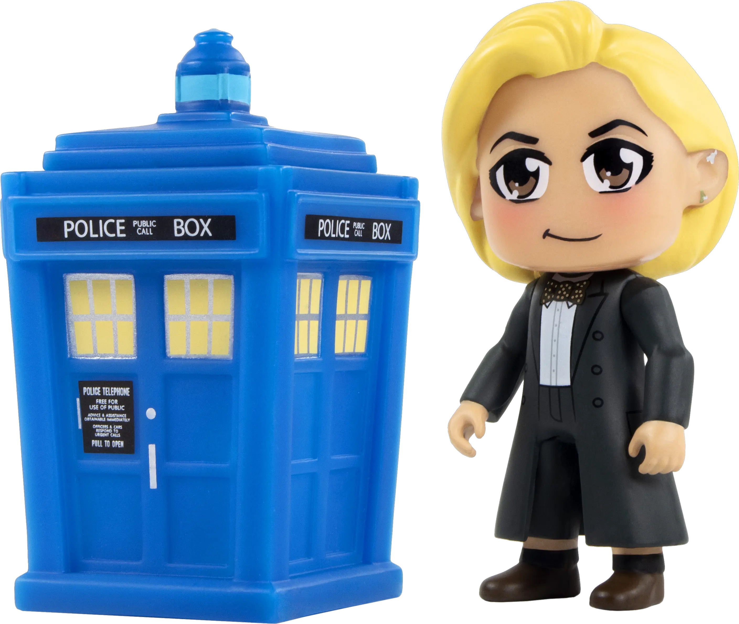  Doctor Who Flashback Collection Titans Vinyl Figure Glow In The Dark Tardis U0026 Thirteenth Tuxedo Variant Fictional Character Png Tardis Icon Png