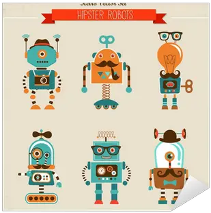  Sticker Set Of Vintage Hipster Robot Icons Pixersus Illustration Robots Png Hipster Icon