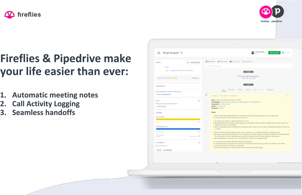  Firefliesai Recording U0026 Transcription App Pipedrive Screenshot Png Fireflies Png