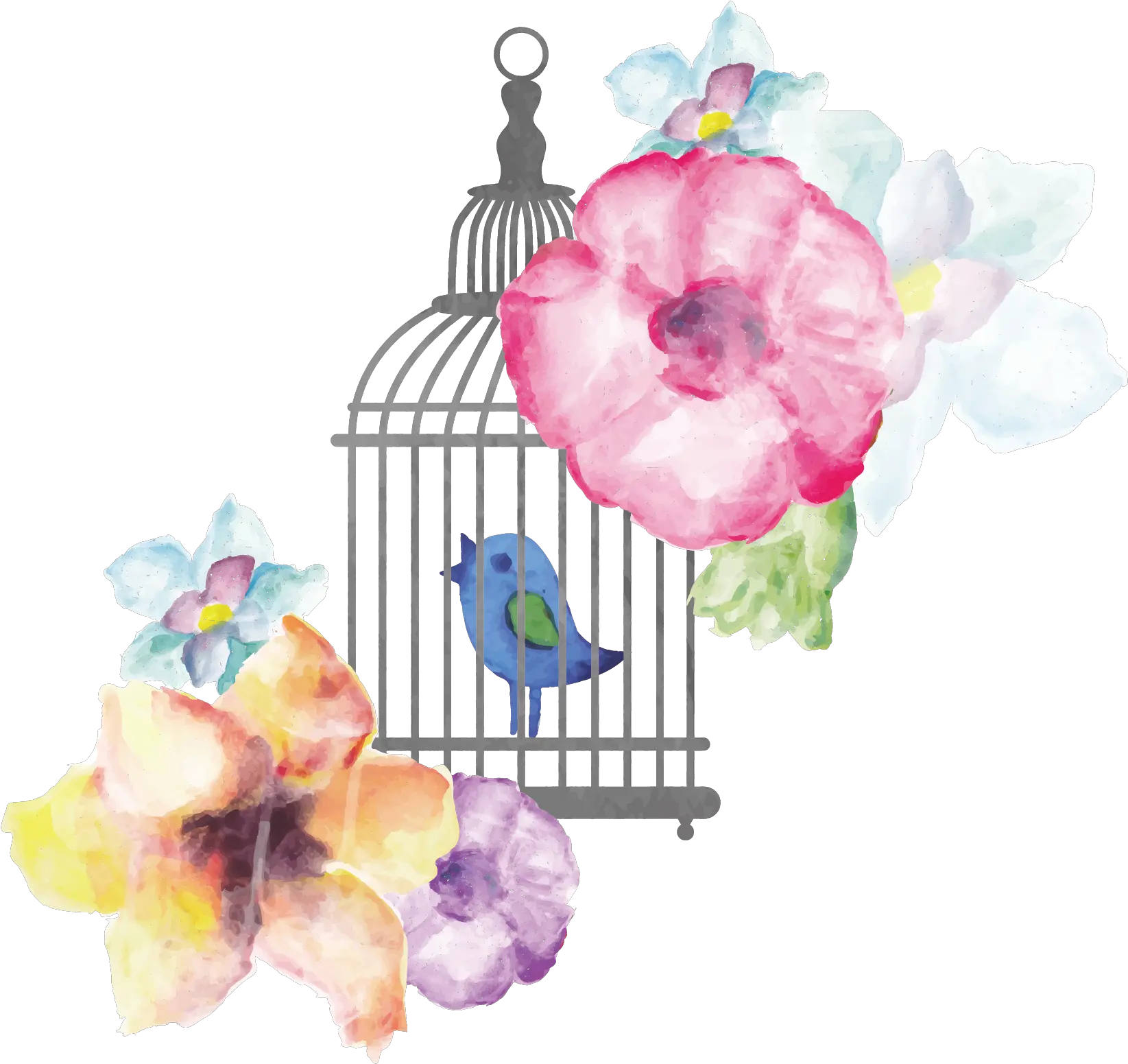  Birdcage Watercolor Painting Watercolour Flower And Birds Png Cage Png