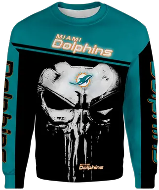  Official Nflmiamidolphinsteamlongsleeveteesnewcustom3dpunisherskull Streettrenzscom 49ers Legends Sweatshirt Png Miami Dolphins Png