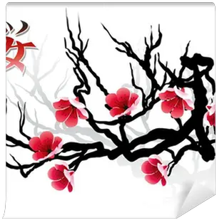  Wall Mural Sakura Branch And Calligraphy Pixersus Japan Cherry Blossom Vector Png Sakura Flower Icon