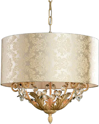  White Gold Chandelier With Damask Lampshade Chandelier Png Chandelier Png